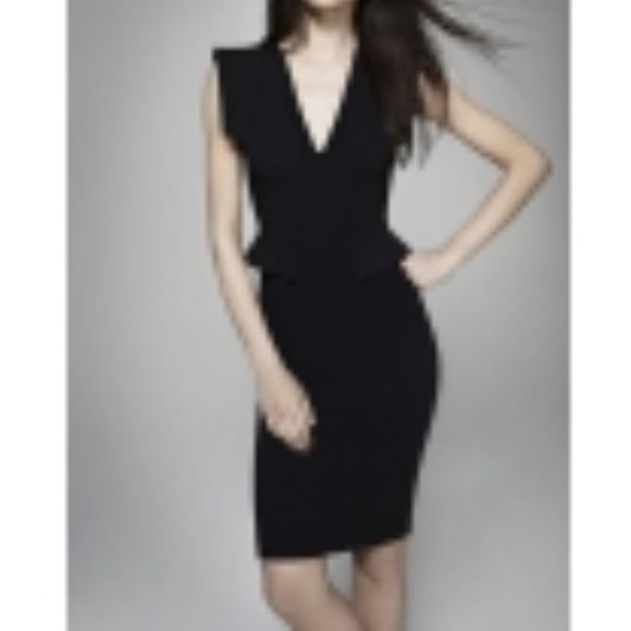 Tabitha Webb Honeysuckle Onyx Black Sleeveless V Neck Partial Peplum Waist Dress - Picture 12 of 12